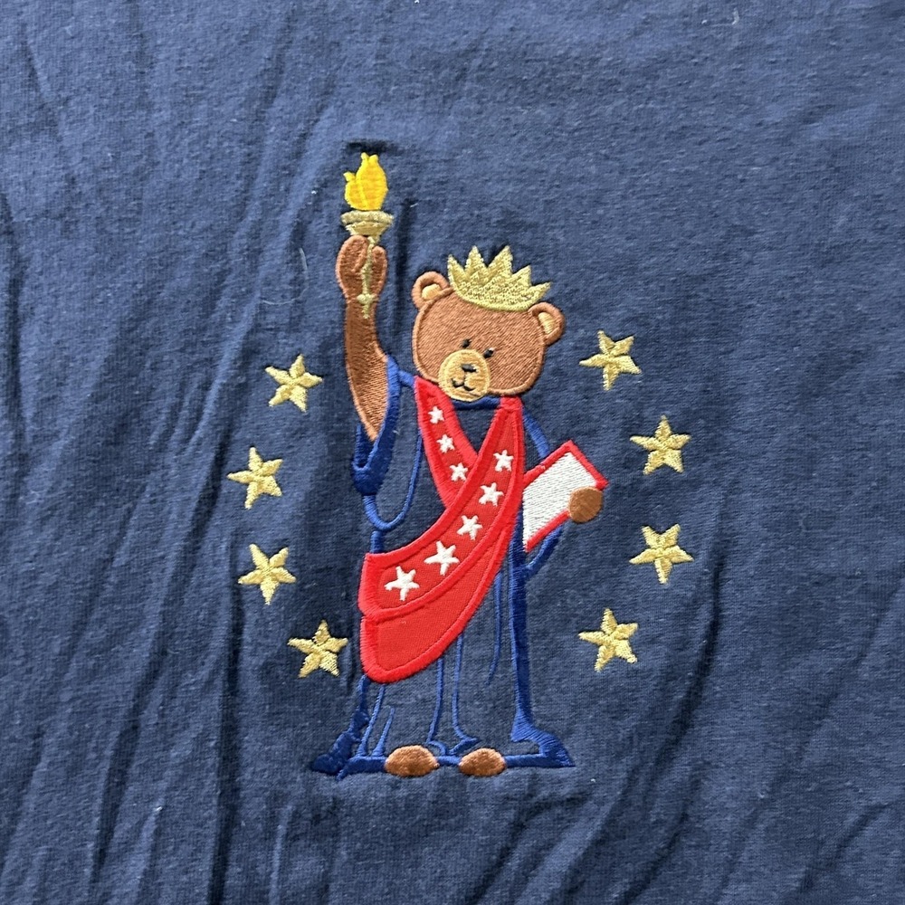 Vintage Teddy Bear Statue Of Liberty ME Sportswear Womens 1X Blue Patriotic Tee